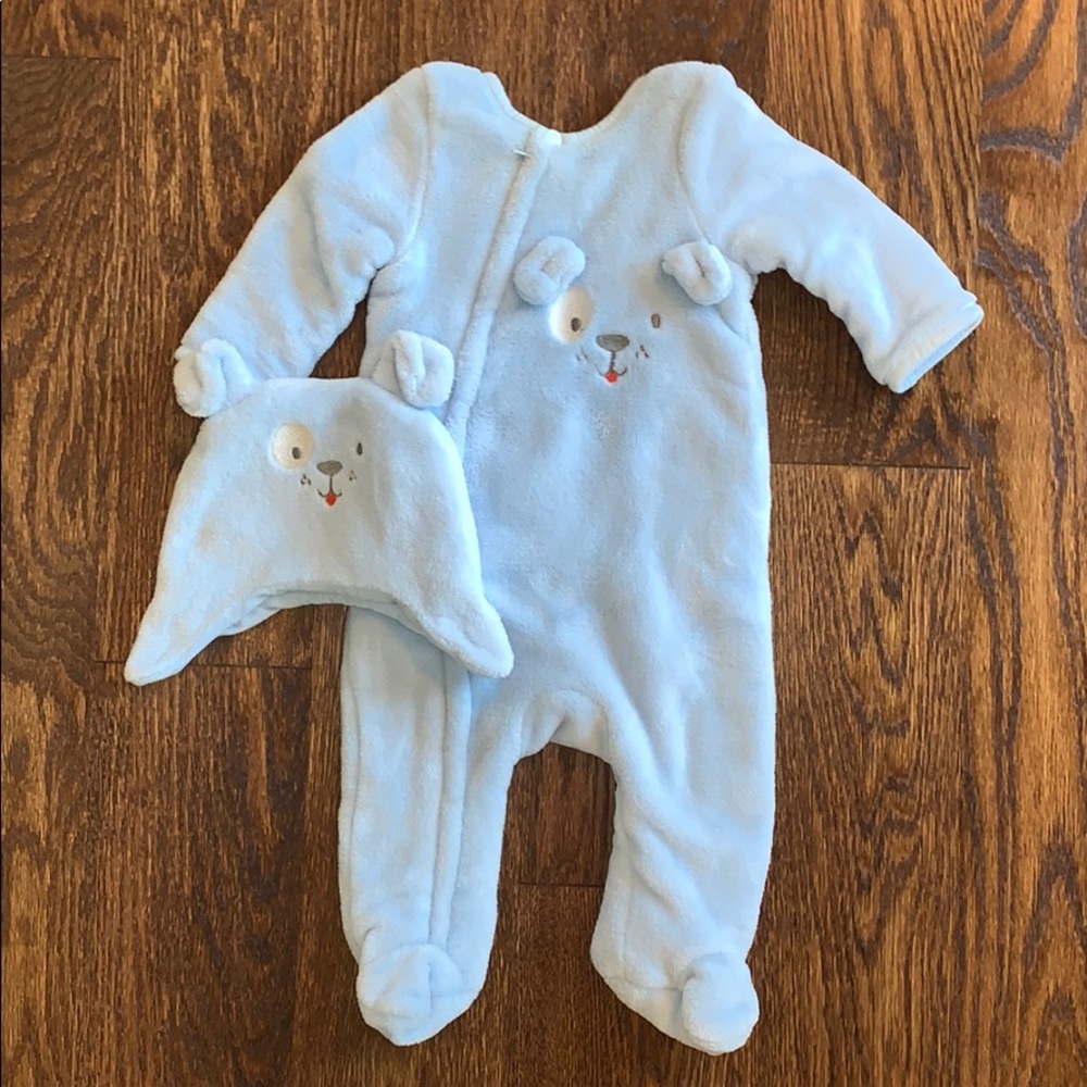 Absorba fleece footie bodysuit and hat for winter
